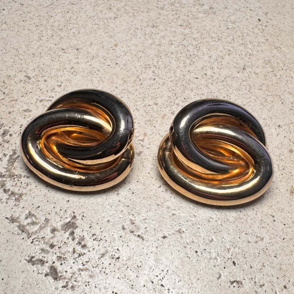 Vintage Chunky Gold-Tone Knot Clip On Earings